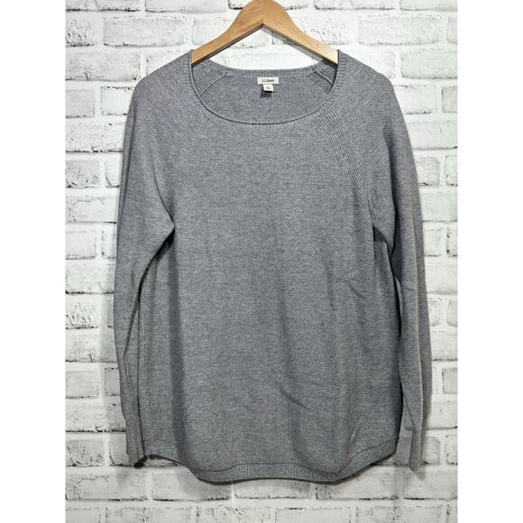 LL Bean Textured Sweater Womens Size L Grey Cotton Ribbed Cozy Cabincore Stretch - Picture 2 of 9